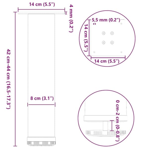 vidaXL Salongbordben 4 stk naturstål 42–44 cm stål