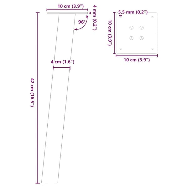 vidaXL Soffbordsben 4 st naturstål 42 cm stål