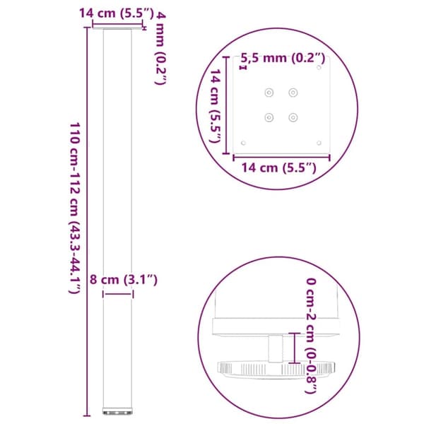 vidaXL Salongbordben 4 stk svart 110-112 cm stål