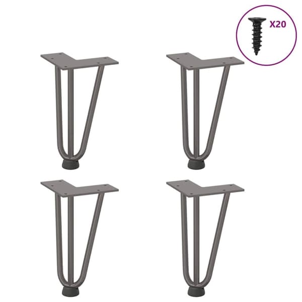 vidaXL Hårnåle bordben 4 stk. naturstål 20 cm massivt stål