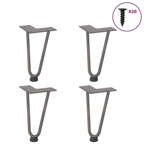 vidaXL Hårnåle bordben 4 stk. naturstål 20 cm massivt stål
