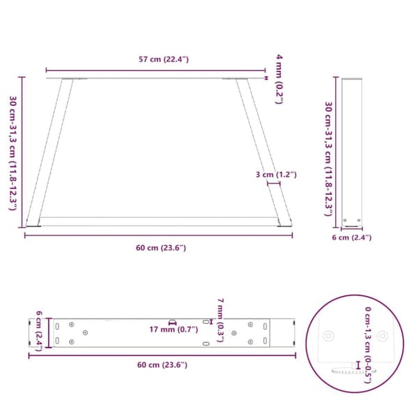 vidaXL Matbordsben V-formade 2 st svart 60x(30-31,3) cm stål
