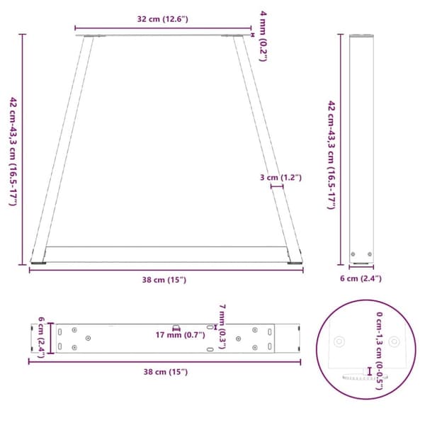vidaXL Matbordsben V-formade 2 st antracit 38x(42-43,3) cm stål