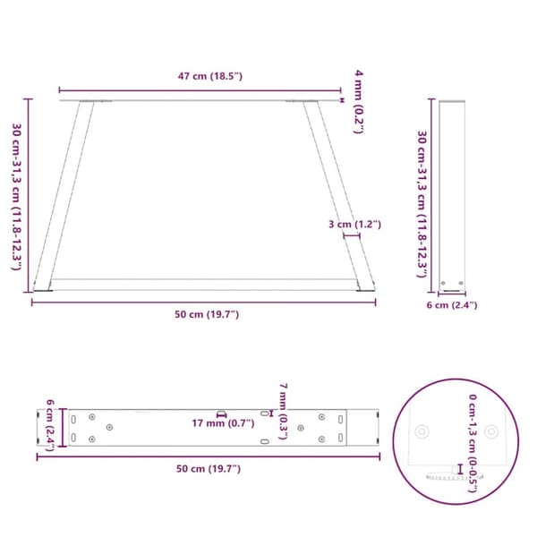 vidaXL Ruokapöydän jalat V-muoto 2 kpl Valkoinen 50x(30-31,3) cm Teräs