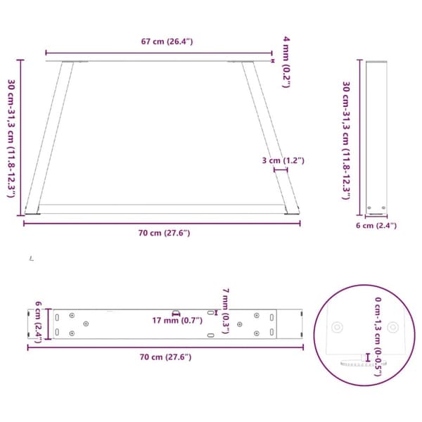 vidaXL Ruokapöydän jalat V-muoto 2 kpl Antrasiitti 70x(30-31,3) cm
