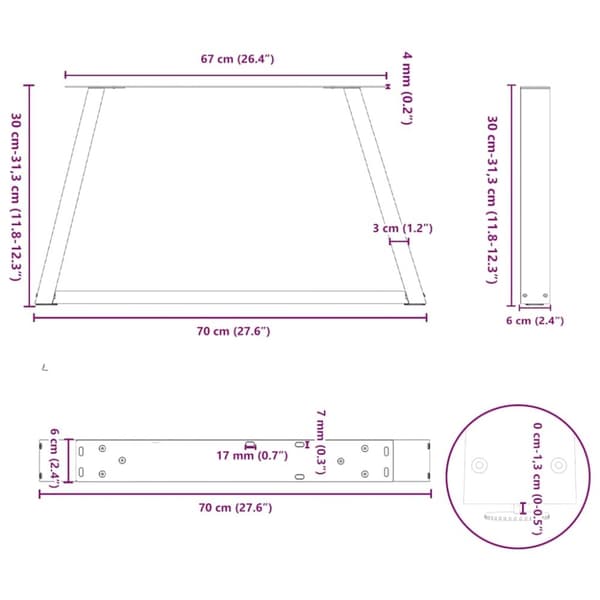 vidaXL Matbordsben V-formade 2 st vit 70x(30-31,3) cm stål