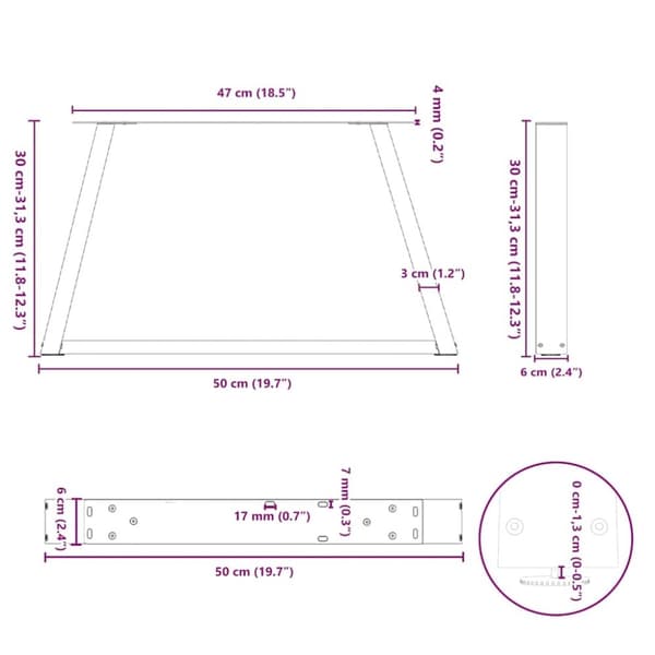 vidaXL Spisebordsben V-form 2 stk 50x(30-31,3) cm stål antracitgrå