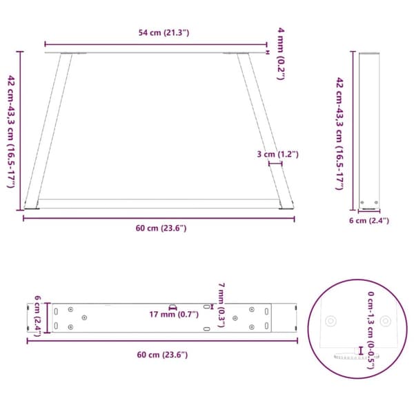 vidaXL Spisebordsben V-formet 2 stk. 60x(42-43,3) cm stål sort