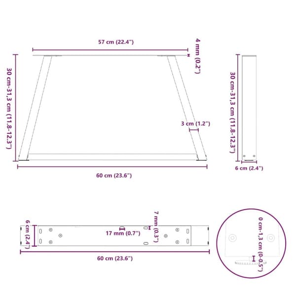 vidaXL Sohvapöydän jalat V-muotoiset 2 kpl antrasiitti 60x(30-31,3) cm teräs