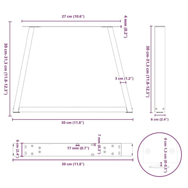 vidaXL Matbordsben V-formade 2 st svart 30x(30-31,3) cm stål