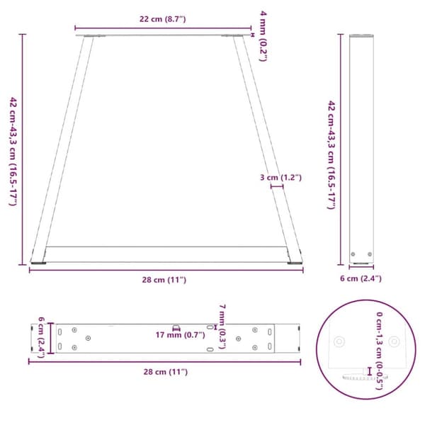 vidaXL Matbordsben V-formade 2 st svart 28x(42-43,3) cm stål