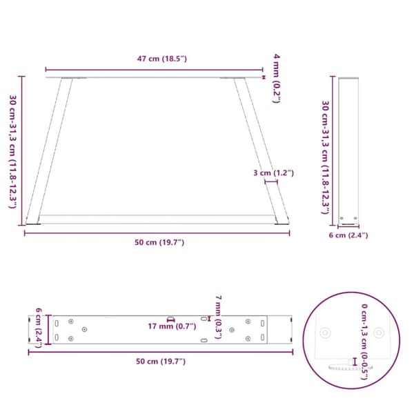 vidaXL Matbordsben V-formade 2 st naturstål 50x(30-31,3) cm stål