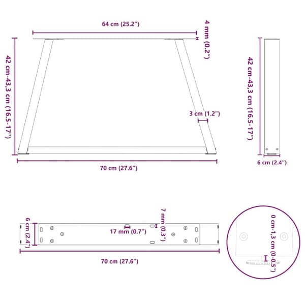 vidaXL Sohvapöydän jalat V-muotoiset 2 kpl antrasiitti 70x(42-43,3) cm teräs