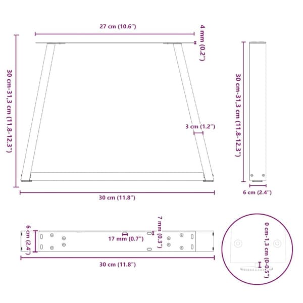vidaXL Salongbordben V-formet 2 stk hvit 30x(30-31,3) cm stål