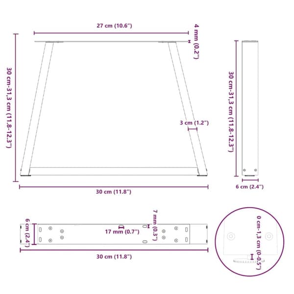 vidaXL Salongbordben V-formet 2 stk antrasitt 30x(30-31,3) cm stål