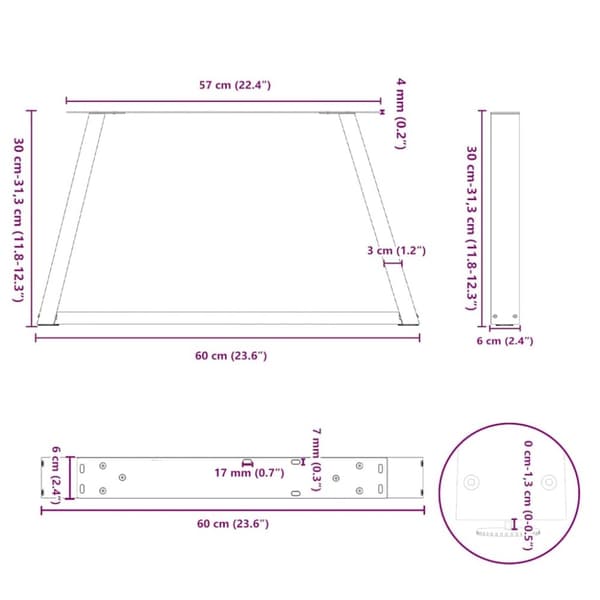 vidaXL Matbordsben V-formade 2 st naturstål 60x(30-31,3) cm stål