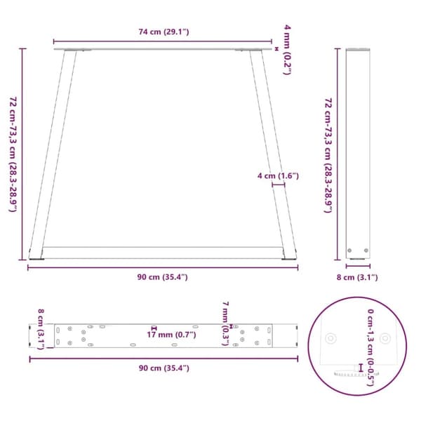 vidaXL Matbordsben V-formade 3 st vit 90x(72-73,3) cm stål