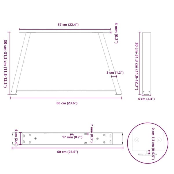 vidaXL Sohvapöydän jalat V-muotoiset 2 kpl valkoinen 60x(30-31,3) cm teräs
