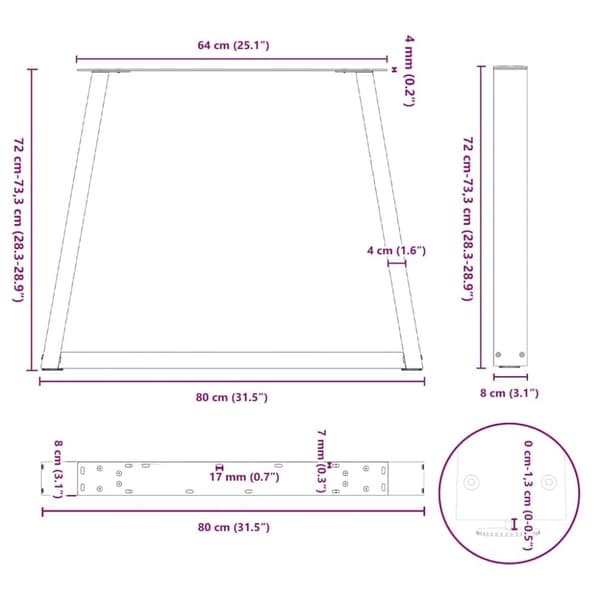 vidaXL Matbordsben V-formade 3 st antracit 80x(72-73,3) cm stål