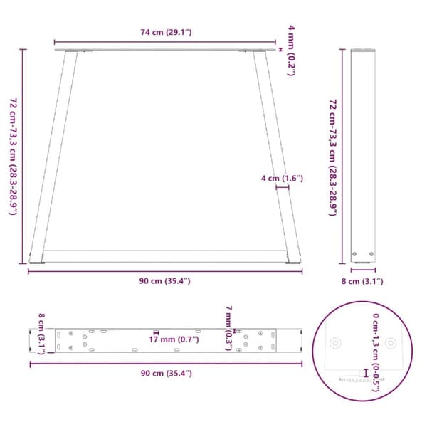 vidaXL Spisebordsben V-form 2 stk Antracit 90x(72-73,3) cm Stål