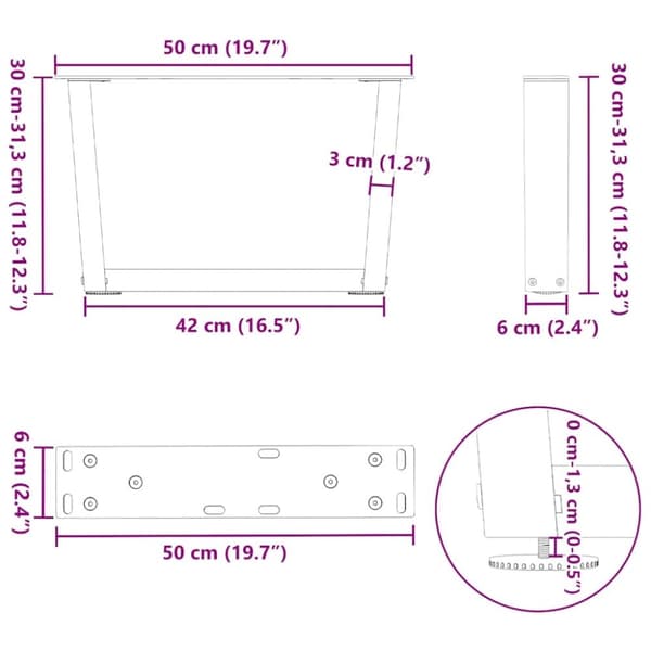 vidaXL Salongbordben V-formet 2 stk antrasitt 50x(30-31,3) cm stål