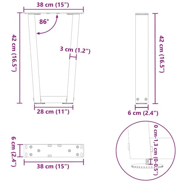 vidaXL Ruokapöydän jalat V-muoto 2 kpl Antrasiitti 38x(42-43,3) cm