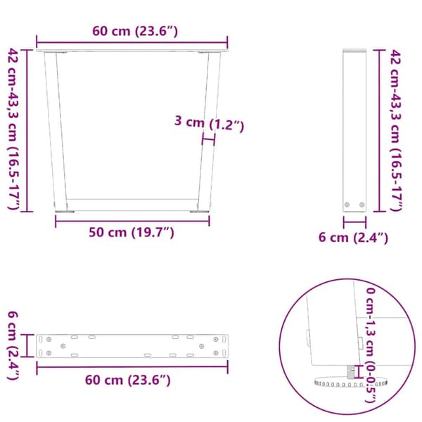 vidaXL Matbordsben V-formade 2 st vit 60x(42-43,3) cm stål