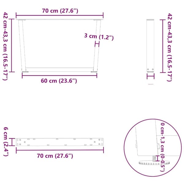 vidaXL Sohvapöydän jalat V-muotoiset 2 kpl antrasiitti 70x(42-43,3) cm teräs