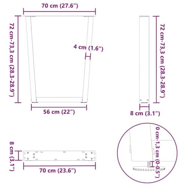vidaXL Ruokapöydän jalat V-muoto 2 kpl Antrasiitti 70x(72-73,3) cm
