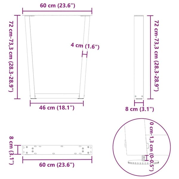 vidaXL Matbordsben V-formade 2 st vit 60x(72-73,3) cm stål