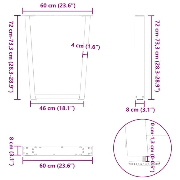 vidaXL Ruokapöydän jalat V-muoto 2 kpl Antrasiitti 60x(72-73,3) cm