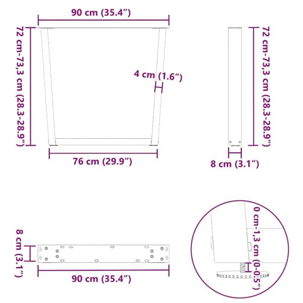 vidaXL Spisebordben V-formet 3 stk antrasitt 90 x (72-73,3) cm stål