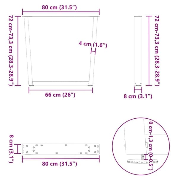 vidaXL Spisebordben V-formet 3 stk antrasitt 80 x (72-73,3) cm stål