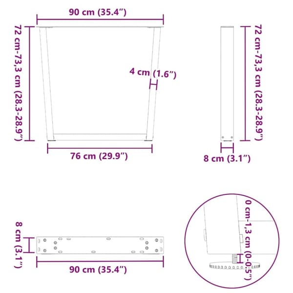 vidaXL Matbordsben V-formade 2 st vit 90x(72-73,3) cm stål