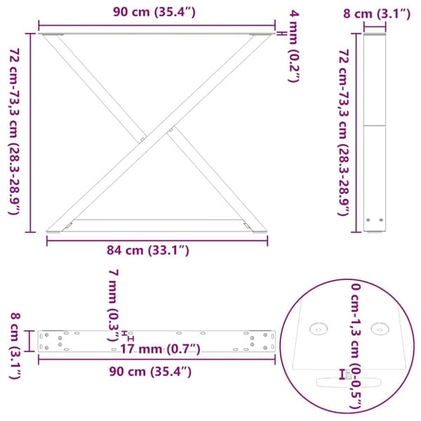 vidaXL Matbordsben 2 st antracit 90x(72-73,3) cm stål