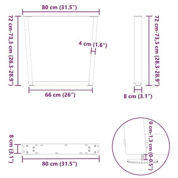 vidaXL Ruokapöydän jalat V-muotoinen 3 kpl Valkoinen 80x(72-73,3) cm