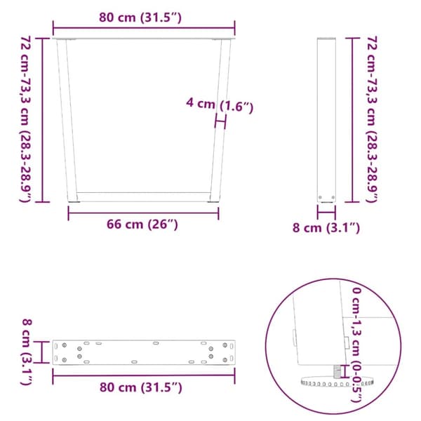 vidaXL Ruokapöydän jalat V-muoto 2 kpl Antrasiitti 80x(72-73,3) cm