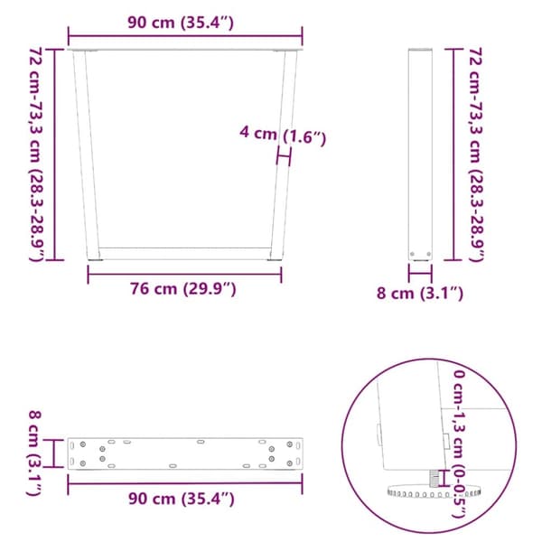 vidaXL Ruokapöydän jalat V-muoto 3 kpl Musta 90x(72-73,3) cm Teräs