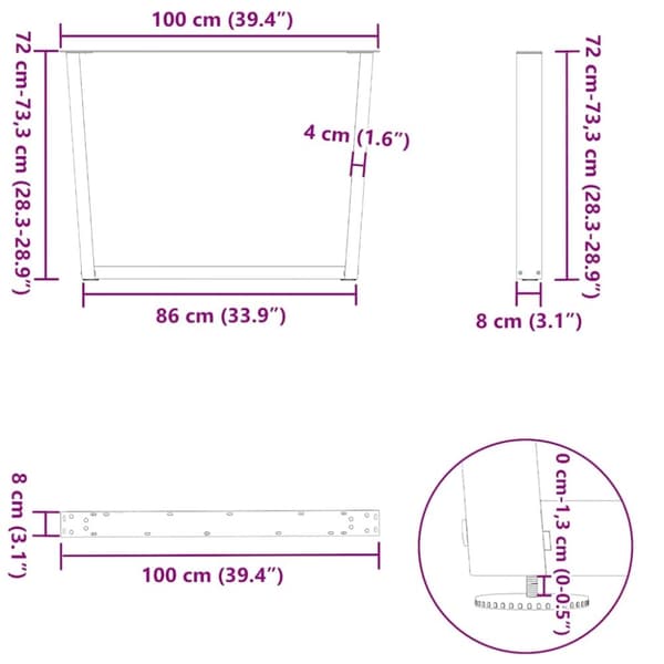 vidaXL Ruokapöydän jalat V-muotoinen 3 kpl Antrasiitti 100x(72-73,3)cm