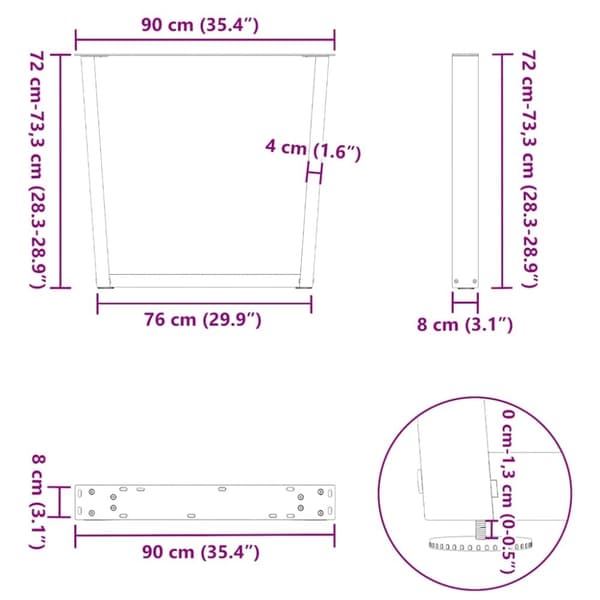 vidaXL Ruokapöydän jalat V-muotoiset 2 kpl musta 90x(72-73,3) cm teräs