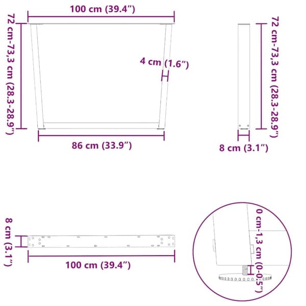 vidaXL Spisebordsben V-form 2 stk Naturstål 100x(72-73,3) cm Stål