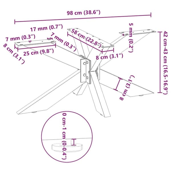 vidaXL Soffbordsben Spindelform svart 98x58x(42-43) cm stål