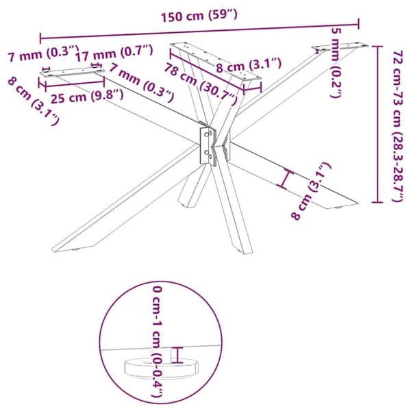 vidaXL Spisebordben edderkoppformet antrasitt 150x78x(72-73) cm stål