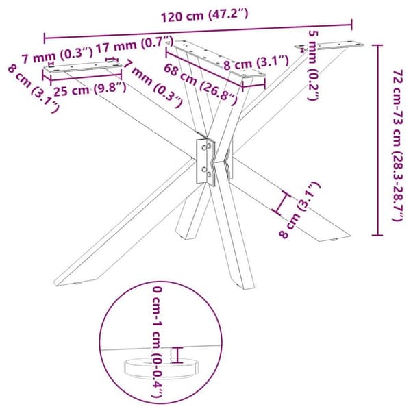 vidaXL Spisebordben edderkopp form hvit 120x68x(72-73) cm stål