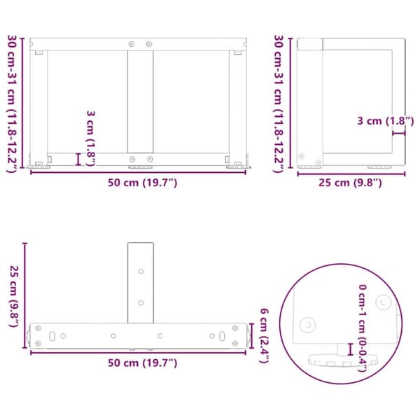 vidaXL Sohvapöydän jalat T-muotoiset 2 kpl musta 50x25x(30-31) cm teräs