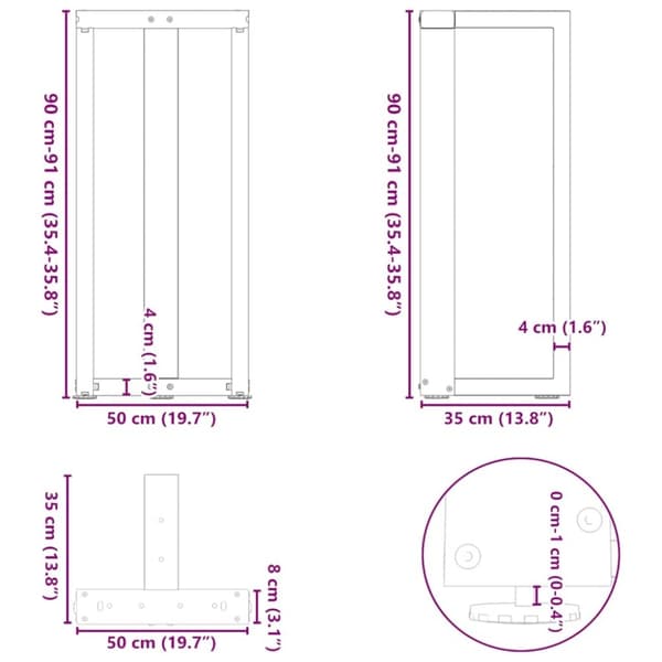 vidaXL Baaripöydän jalat T-muotoiset 2 kpl 50x35x(90-91) cm teräs