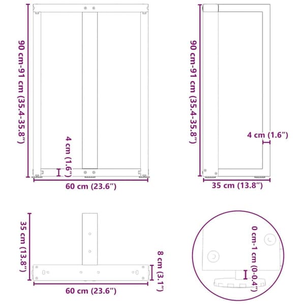 vidaXL Baaripöydän jalat T-muotoiset 2 kpl 60x35x(90-91) cm teräs
