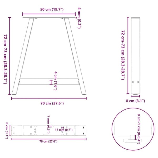 vidaXL Soffbordsben A-formade 2 st 70x(72-73) cm stål