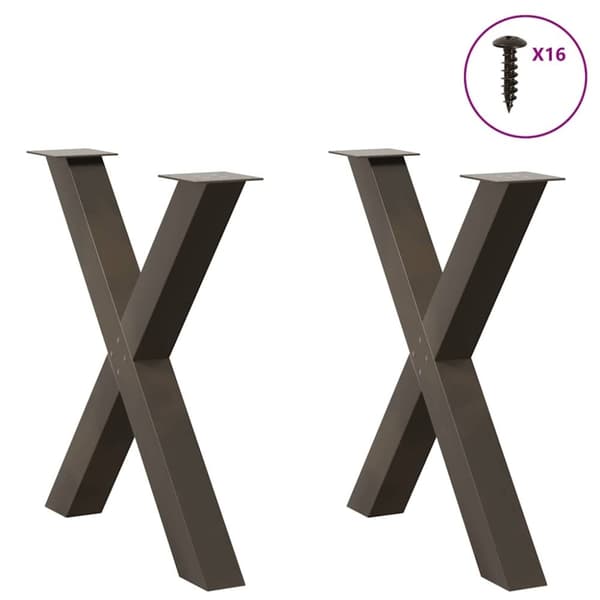 vidaXL Matbordsben X-formad 2 st naturstål 80x(72-73) cm stål