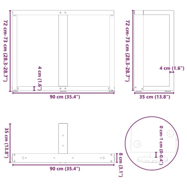 vidaXL Matbordsben T-formad 2 st naturstål 90x35x(72-73) cm stål